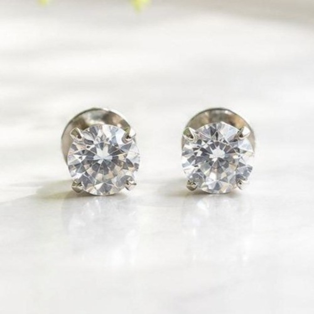 Round Brilliant Cut Faux Diamond Stud Earrings Silver Tone 8mm Sparkly Jewelry